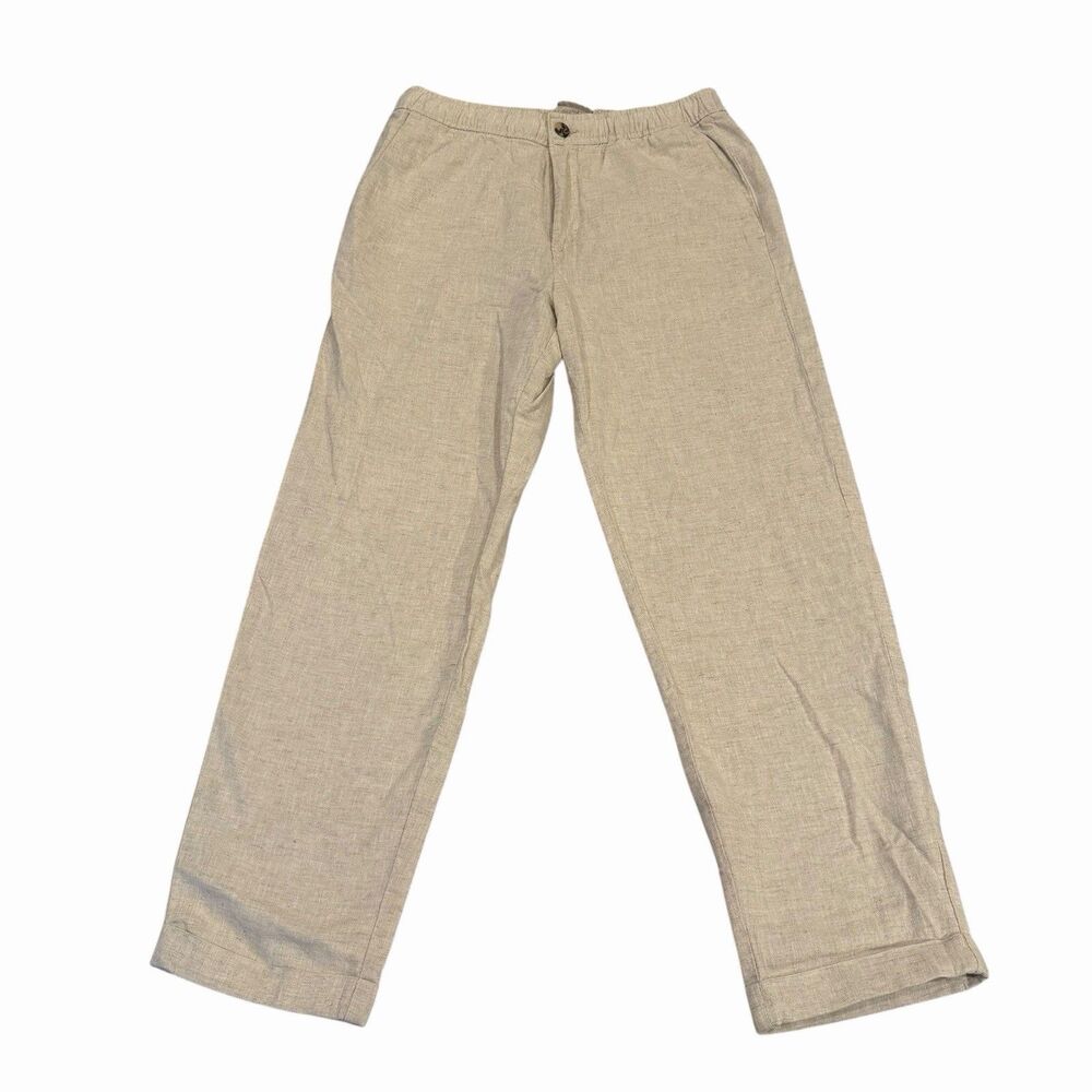 H&M Linen Blend Cropped Pants Womens Small Beige‎ Basic Flowy Coastal NWT